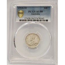 AUSTRALIA 1918 . SIXPENCE . PCGS AU50